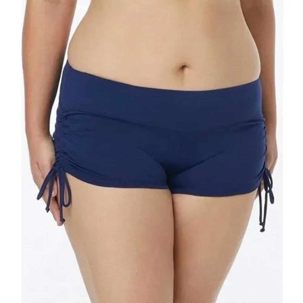 Beach House Swim Board Short Navy Blue High Waist Ruched Drawstring 18W NWT